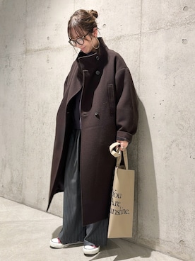 「アイテム（トートバッグ）」を使った、香織さん（レディース・154cm）の冬コーディネート