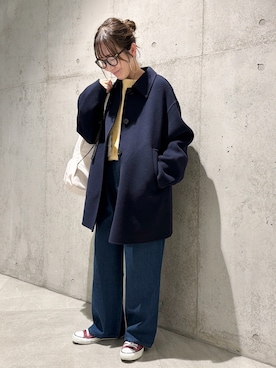 「アイテム（バッグ、ホワイト系）」を使った、香織さん（レディース・154cm）の冬コーディネート