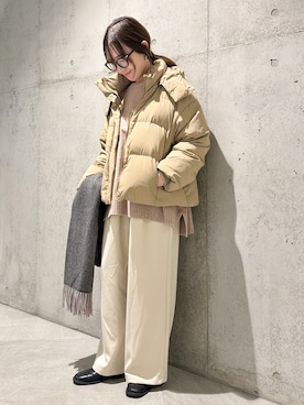 「アイテム（ジャケット/アウター、ベージュ系）」を使った、香織さん（レディース・154cm）の冬コーディネート