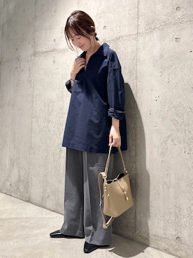 「スキッパーシャツ」｜香織さん（レディース・154cm）の秋コーディネート