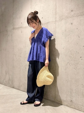 「URBAN RESEARCH Sonny Label（アーバンリサーチサニーレーベル）のアイテム（帽子）」を使った、香織さん（レディース・154cm）の夏コーディネート