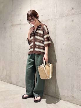 「URBAN RESEARCH Sonny Label（アーバンリサーチサニーレーベル）のメッシュニットオーバーシャツ（ニット/セーター、ブラウン系）」を使った、香織さん（レディース・154cm）の春コーディネート