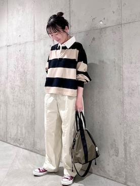 「ラガーシャツ」｜香織さん（レディース・154cm）の夏コーディネート