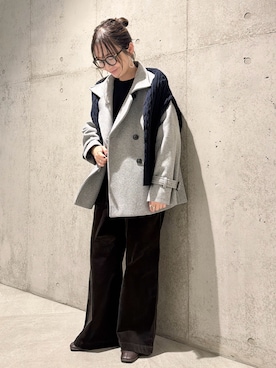 「アイテム（テーラードジャケット、グレー系）」を使った、香織さん（レディース・154cm）の冬コーディネート