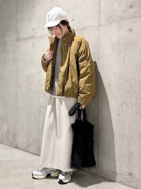 「LACOSTE（ラコステ）のアイテム（キャップ）」を使った、香織さん（レディース・154cm）の冬コーディネート