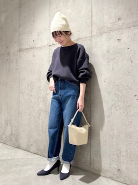 「SonnyLabel」｜「アイテム（ニットキャップ/ビーニー）」を使った、香織さん（レディース・154cm）の冬コーディネート
