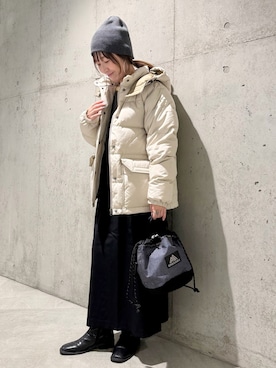 「FORK&SPOON（フォークアンドスプーン）のFORK&SPOON　ラナテックイージースカート（スカート）」を使った、香織さん（レディース・154cm）の秋コーディネート