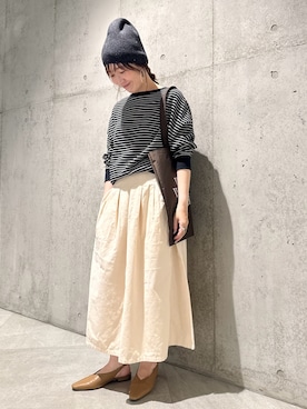 「トレンド秋素材コーデ」｜「アイテム（帽子）」を使った、香織さん（レディース・154cm）の秋コーディネート