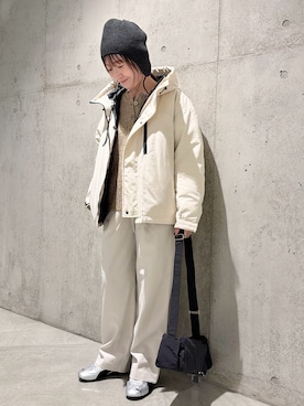 「アイテム（ニットキャップ/ビーニー）」を使った、香織さん（レディース・154cm）の秋コーディネート