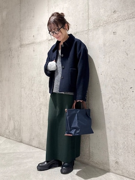 「アイテム（アームカバー、グレー系）」を使った、香織さん（レディース・154cm）の秋コーディネート