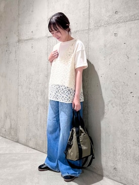 「URBAN RESEARCH（アーバンリサーチ）の2wayコードレースベスト（ベスト）」を使った、香織さん（レディース・154cm）の夏コーディネート