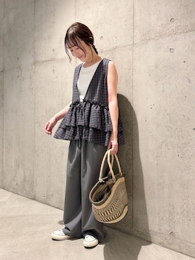 「FORK&SPOON（フォークアンドスプーン）のFORK&SPOON　フライスタンクトップ（タンクトップ、ホワイト系）」を使った、香織さん（レディース・154cm）の春コーディネート