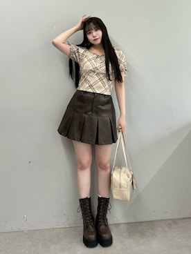 「OLIVE des OLIVE（オリーブデオリーブ）のレースアップショートブーツ（ブーツ）」を使った、Shionさん（レディース・159cm）の夏コーディネート