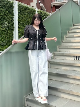 「ぺプラムトップス」｜「アイテム（その他シューズ）」を使った、Shionさん（レディース・159cm）の夏コーディネート