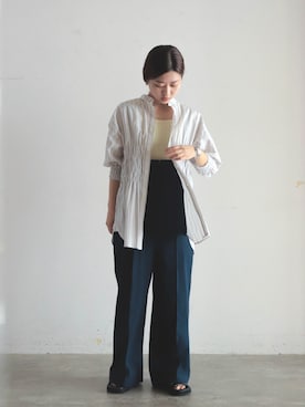 「ネイビー」｜「アイテム（サロペット/オーバーオール）」を使った、ishikawa.さん（レディース・156cm）の夏コーディネート