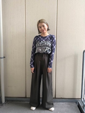 「アイテム（ベスト、シルバー系）」を使った、とみーさん（レディース・157cm）の夏コーディネート