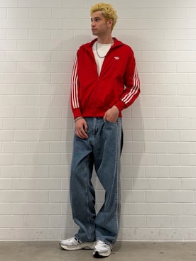 「adidas（アディダス）のアディスター コントロール 5 / ADISTAR CONTROL 5 / アディダスオリジナルス adidas Originals（スニーカー、シルバー系）」を使った、JNさん（メンズ・195cm）の夏コーディネート