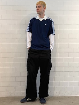 「adidas（アディダス）のサンバ OG / SAMBA OG / アディダスオリジナルス adidas Originals スニーカー（スニーカー、ブルー系）」を使った、JNさん（メンズ・195cm）の春コーディネート