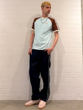 「adidas（アディダス）のウォッシュド カリ Tシャツ / アディダスオリジナルス adidas Originals（Tシャツ/カットソー、グリーン系）」を使った、JNさん（メンズ・195cm）の春コーディネート