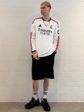 「adidas（アディダス）のMEGARIDE AG シューズ（シューズ、ブラック系）」を使った、JNさん（メンズ・195cm）の夏コーディネート
