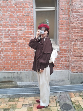 「アイテム（ハンチング/ベレー帽）」を使った、qxczkg0423さん（レディース・163cm）の秋コーディネート