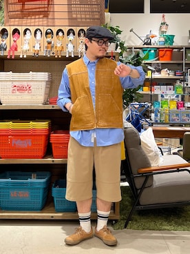 「オーバーサイズ」｜「アイテム（ハンチング/ベレー帽）」を使った、ほりたくさん（メンズ・175cm）の夏コーディネート