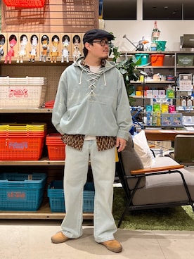 「オーバーサイズ」｜「アイテム（ハンチング/ベレー帽）」を使った、ほりたくさん（メンズ・175cm）の夏コーディネート