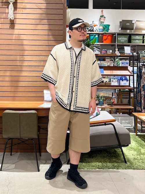 “Scotch & Soda” コットンニットクロシェシャツ Navy セール】クロシェ編みラインニットシャツ（シャツ/ブラウス