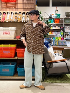 「オーバーサイズ」｜「アイテム（ハンチング/ベレー帽）」を使った、ほりたくさん（メンズ・175cm）の夏コーディネート