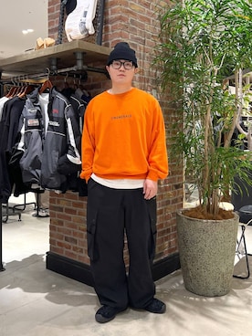 「アイテム（Tシャツ/カットソー、オレンジ系）」を使った、ほりたくさん（メンズ・175cm・20代）の冬コーディネート