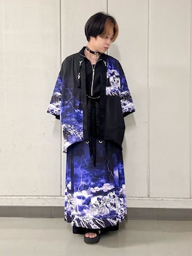 「REZEN（リゼン）のガシャドクロ柄巻きスカート（スカート）」を使った、みちゅんさん（メンズ・162cm）の夏コーディネート
