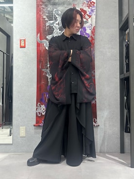 「REZEN（リゼン）の鯉×蓮シアー和袖シャツ（シャツ/ブラウス、レッド系）」を使った、みちゅんさん（メンズ・162cm）の春コーディネート