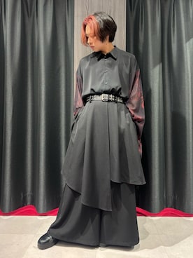 「REZEN（リゼン）のアシメレイヤードパンツ（その他パンツ、ブラック系）」を使った、みちゅんさん（メンズ・162cm）の春コーディネート