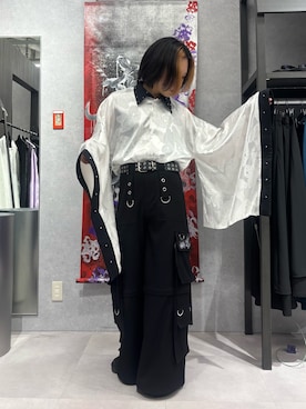 「REZEN（リゼン）の蝶ＪＱスタッズ和袖シャツ（シャツ/ブラウス、グレー系）」を使った、みちゅんさん（メンズ・162cm）の春コーディネート