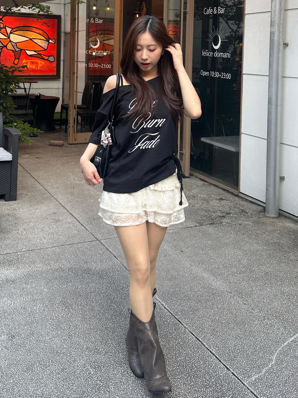 「夏ファッション、ootd、カフェコーデ、カフェ、夏コーデ、夏服」｜「Ciderのアイテム（スカート、ホワイト系）」を使った、KAANAさん（レディース・154cm）の夏コーディネートの1枚目の写真