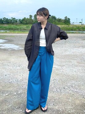 「coen（コーエン）の接触冷感タックイージーパンツ（スラックス）」を使った、ユウカさん（レディース・158cm）の夏コーディネート