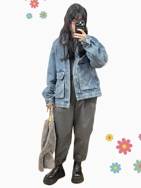 「アイテム（デニムジャケット）」を使った、lovejoymikkoさん（レディース・159cm）の秋コーディネート