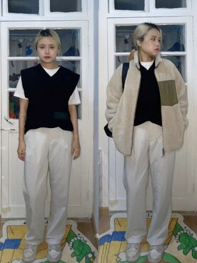 「UNIQLO（ユニクロ）のアイテム（Tシャツ/カットソー、ホワイト系）」を使った、wawafrogyyyさん（レディース・168cm）の秋コーディネート
