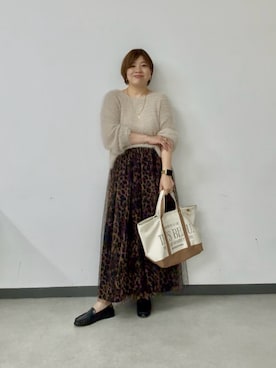 「RIVE DROITE（リヴドロワ）のメランジラメフェザーニット（秋服/冬服）（ニット/セーター、ベージュ系）」を使った、yosshiiiiiiさん（レディース・165cm）の秋コーディネート
