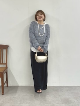 「RIVE DROITE（リヴドロワ）の【ワンショルやオフショルにも！】ペーパーMIXニット（ニット/セーター、ブルー系）」を使った、yosshiiiiiiさん（レディース・165cm）の春コーディネート