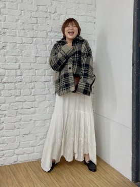 「RIVE DROITE（リヴドロワ）の【WEB限定】チェックCPOジャケット（秋服/冬服）（ブルゾン、ブラック系）」を使った、yosshiiiiiiさん（レディース・165cm）の秋コーディネート