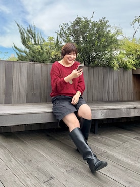 「RIVE DROITE（リヴドロワ）のリリースラブルーズニット（秋服）（ニット/セーター、レッド系）」を使った、yosshiiiiiiさん（レディース・165cm）の秋コーディネート