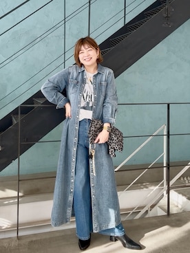 「RIVE DROITE（リヴドロワ）の【Yossshiiii企画】【A・MONN(アモン)】デニムシャツマルチワンピース（ワンピース、ブルー系）」を使った、yosshiiiiiiさん（レディース・165cm）の春コーディネート