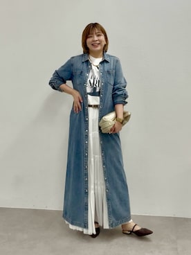 「RIVE DROITE（リヴドロワ）の予約【A・MONN(アモン)】spice Tee（Tシャツ/カットソー、ホワイト系）」を使った、yosshiiiiiiさん（レディース・165cm）の春コーディネート