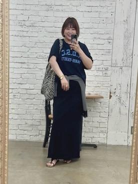 「RIVE DROITE（リヴドロワ）の【Yossshiiii企画/即完売につき再販売/新色追加】R.D.S.CロゴTe（Tシャツ/カットソー、ブルー系）」を使った、yosshiiiiiiさん（レディース・165cm）の春コーディネート