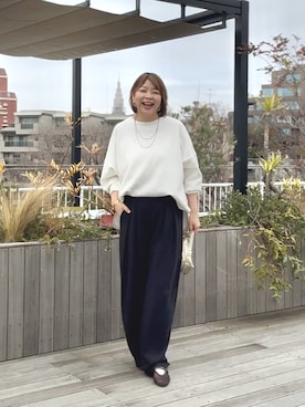 「RIVE DROITE（リヴドロワ）のダンボールポンチョプルオーバー（Tシャツ/カットソー、ホワイト系）」を使った、yosshiiiiiiさん（レディース・165cm）の春コーディネート