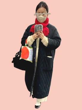 「赤マフラー」｜「アイテム（ジャケット/アウター）」を使った、maicccさん（レディース・158cm）の冬コーディネート