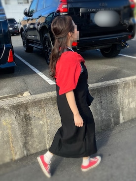 「Samansa Mos2 blue（サマンサモスモスブルー）のアイテム（ジャンパースカート）」を使った、maicccさん（レディース・158cm）の秋コーディネート