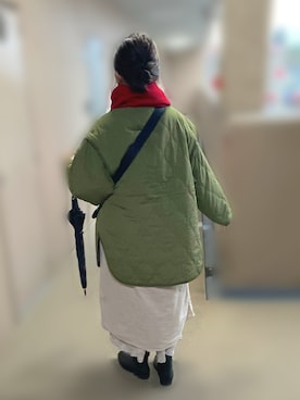 「シャツワンピ」｜「アイテム（ノーカラージャケット）」を使った、maicccさん（レディース・158cm）の冬コーディネート