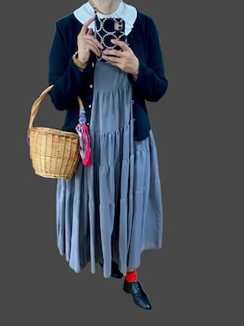 「Libra Cue（リブラ キュー）のティアードエアリーボリュームワンピース（ワンピース）」を使った、maicccさん（レディース・158cm）の秋コーディネート